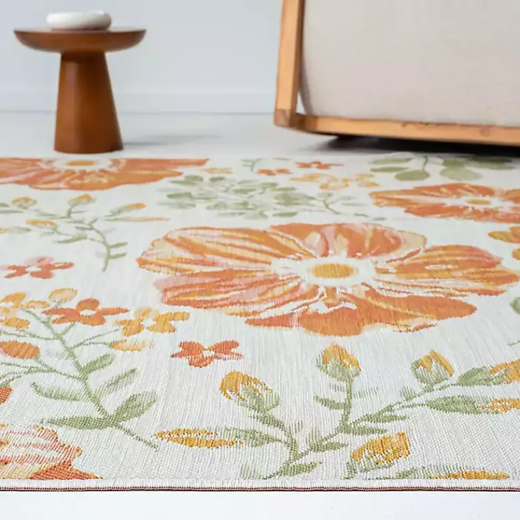 Outdoor Rugs-Kirklands Home Orange & Green Floral Reversible Outdoor Rug, 5x7