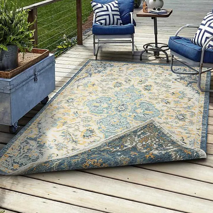 Outdoor Rugs-Kirklands Home Blue & Orange Medallion Reversible Area Rug, 5x7