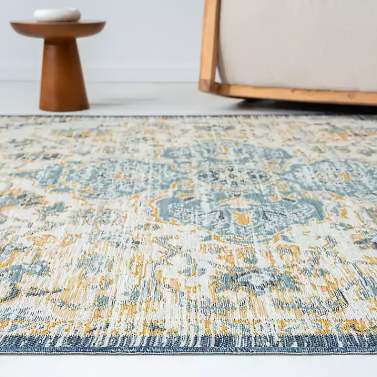 Outdoor Rugs-Kirklands Home Blue & Orange Medallion Reversible Area Rug, 5x7