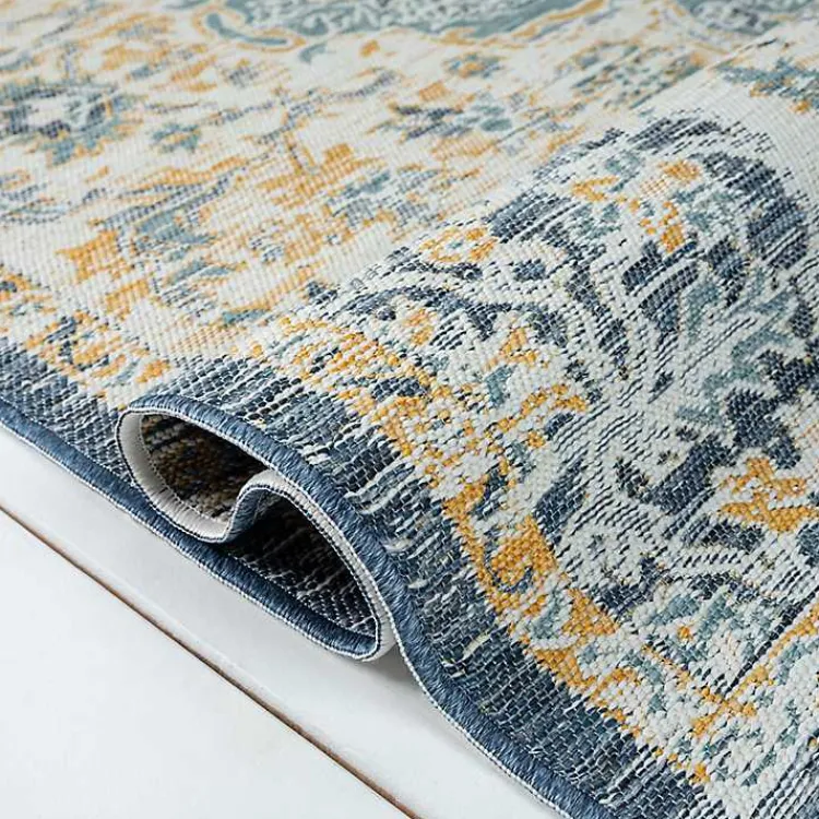 Outdoor Rugs-Kirklands Home Blue & Orange Medallion Reversible Area Rug, 5x7