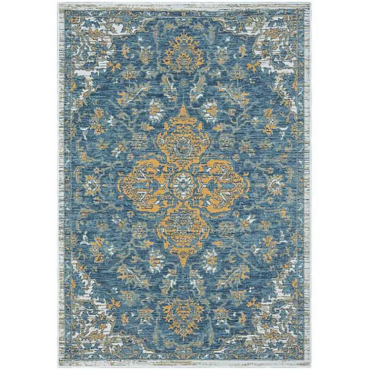 Outdoor Rugs-Kirklands Home Blue & Orange Medallion Reversible Area Rug, 8x10
