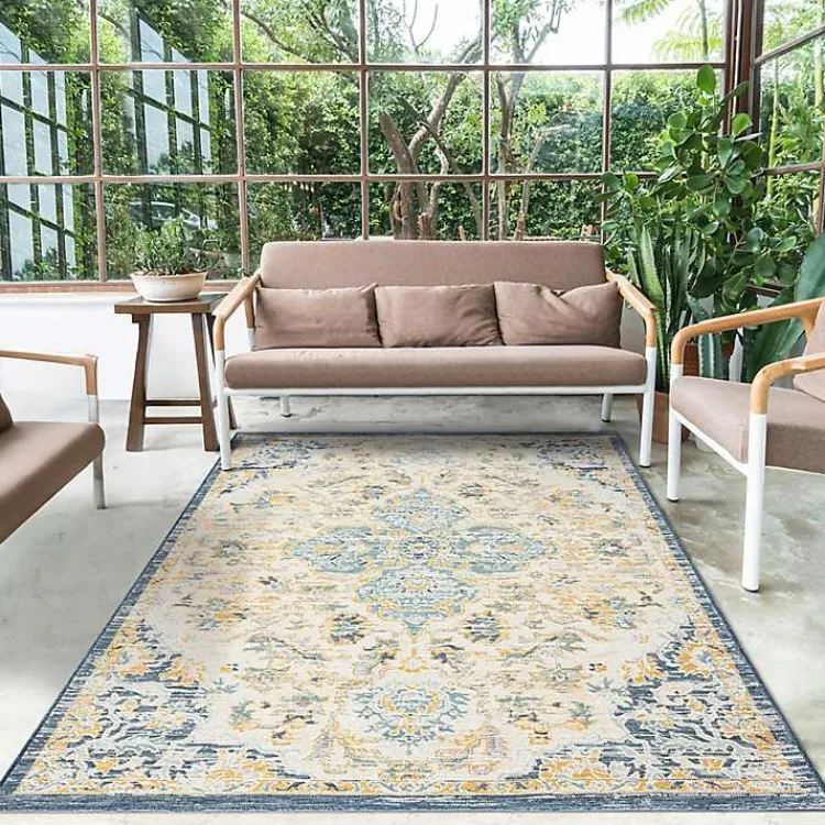 Outdoor Rugs-Kirklands Home Blue & Orange Medallion Reversible Area Rug, 8x10