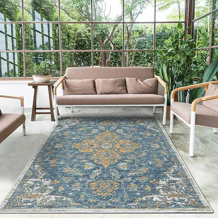 Outdoor Rugs-Kirklands Home Blue & Orange Medallion Reversible Area Rug, 8x10