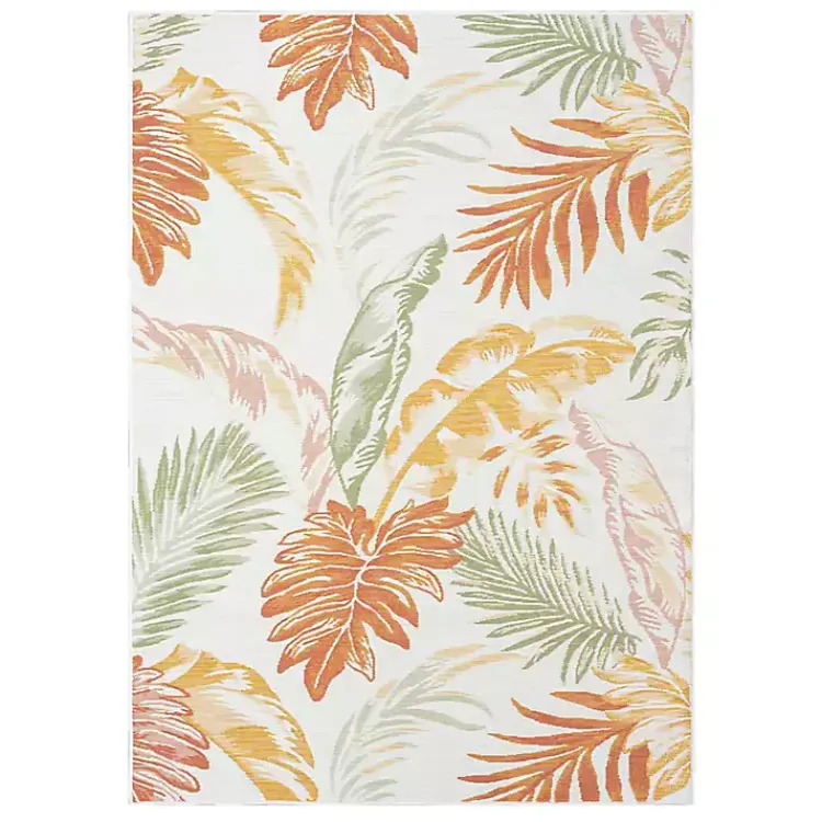Outdoor Rugs-Kirklands Home Orange & Green Palms Reversible Outdoor Rug, 5x7