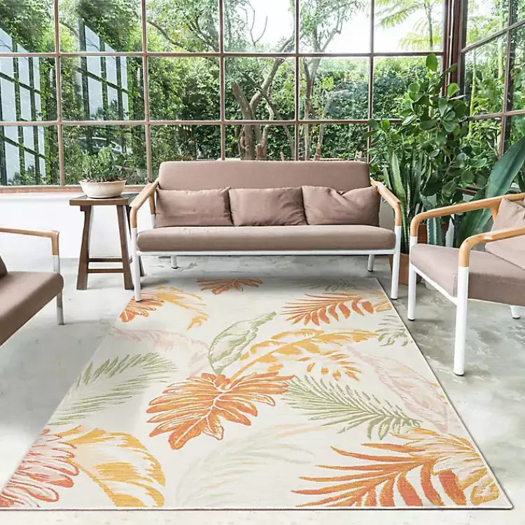 Outdoor Rugs-Kirklands Home Orange & Green Palms Reversible Outdoor Rug, 5x7