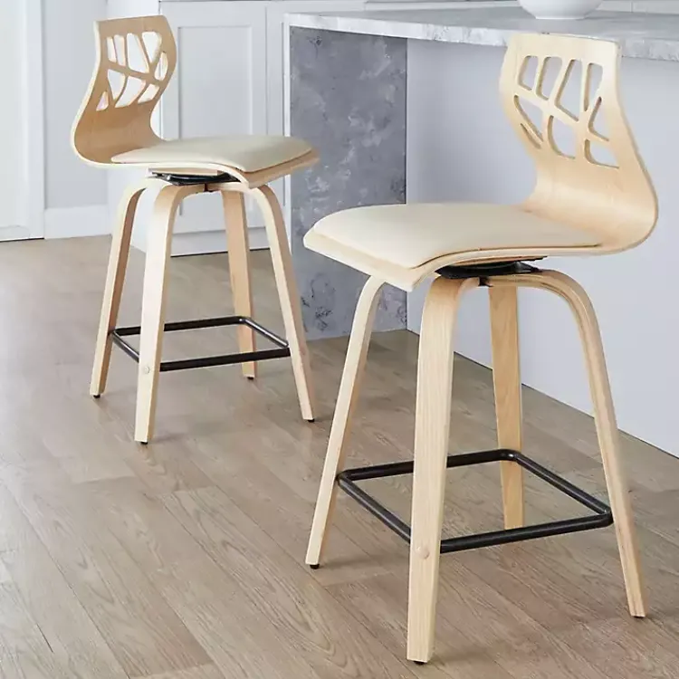 Bar Stools & Counter Height Stools-Kirklands Home Cream Golia Swivel Counter Stools, Set of 2 Ivory