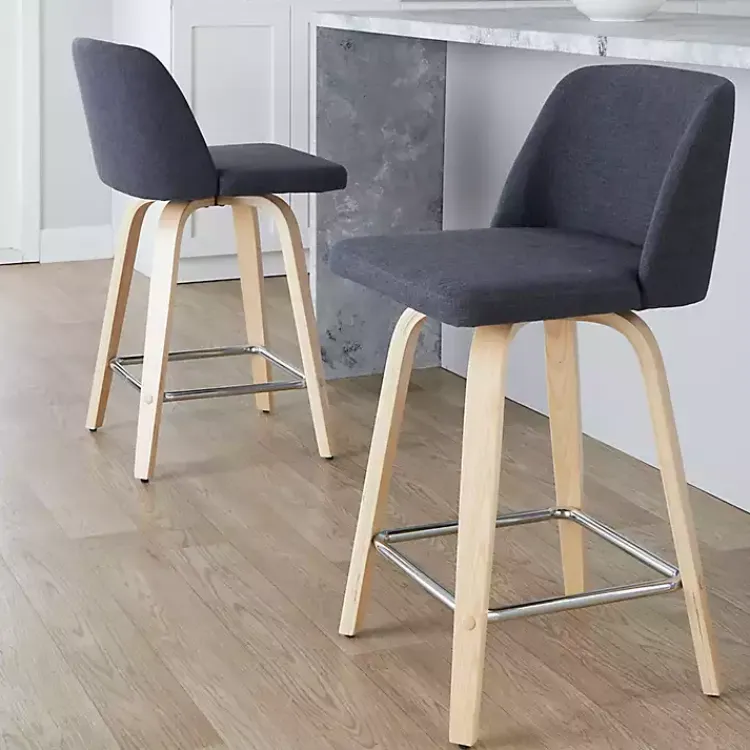 Bar Stools & Counter Height Stools-Kirklands Home Navy Torino Upholstered Counter Stools, Set of 2 Blue