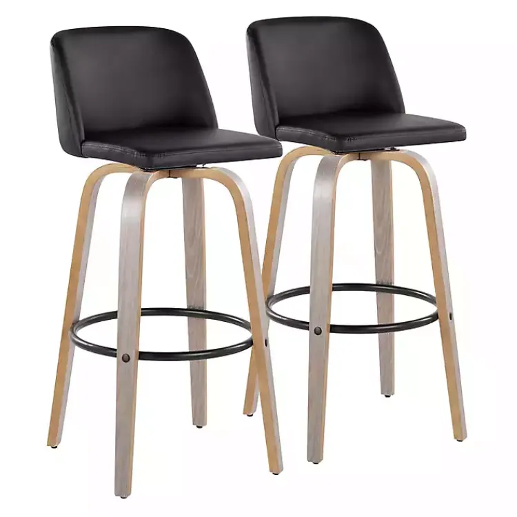 Bar Stools & Counter Height Stools-Kirklands Home Faux Leather Torino Bar Stools, Set of 2 Black