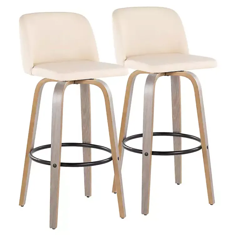 Bar Stools & Counter Height Stools-Kirklands Home Cream Faux Leather Torino Bar Stools, Set of 2 Ivory