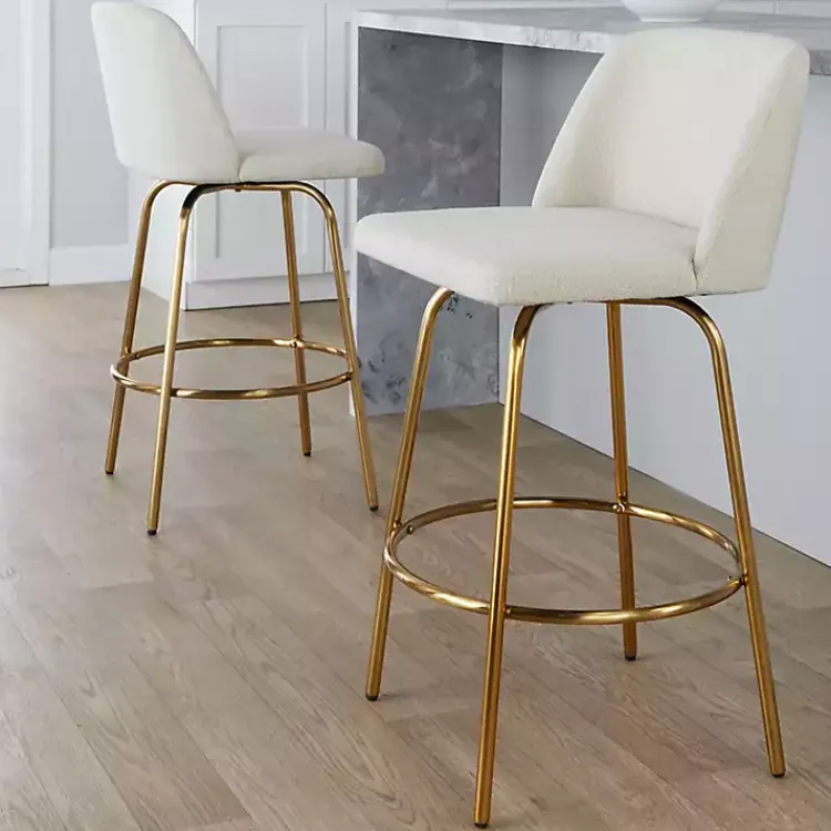 Bar Stools & Counter Height Stools-Kirklands Home Cream Torino Gold Leg Counter Stools, Set of 2 Ivory