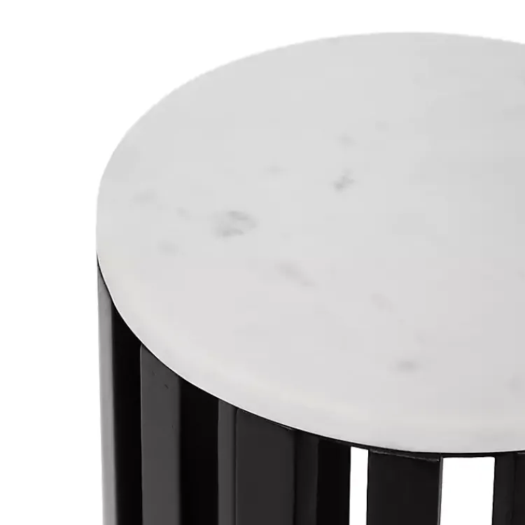 Accent & End Tables-Kirklands Home Black Slatted Marble Payton Accent Table White