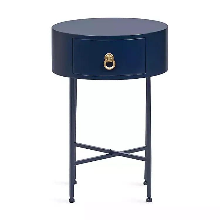 Accent & End Tables-Kirklands Home Navy Oval Decklyn Accent Table Blue