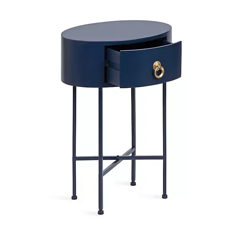 Accent & End Tables-Kirklands Home Navy Oval Decklyn Accent Table Blue