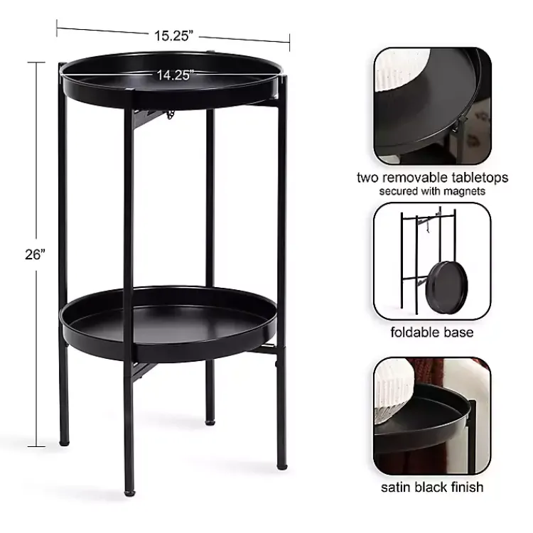 Accent & End Tables-Kirklands Home 2-Tier Foldable Cienna Accent Table Black