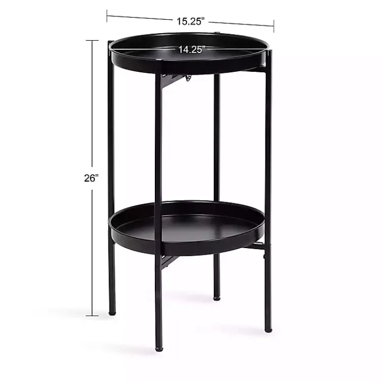 Accent & End Tables-Kirklands Home 2-Tier Foldable Cienna Accent Table Black