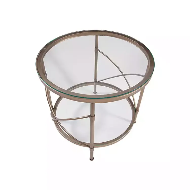 Accent & End Tables-Kirklands Home Round Bronze Metal and Glass Accent Table Gold