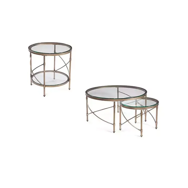 Accent & End Tables-Kirklands Home Round Bronze Metal and Glass Accent Table Gold