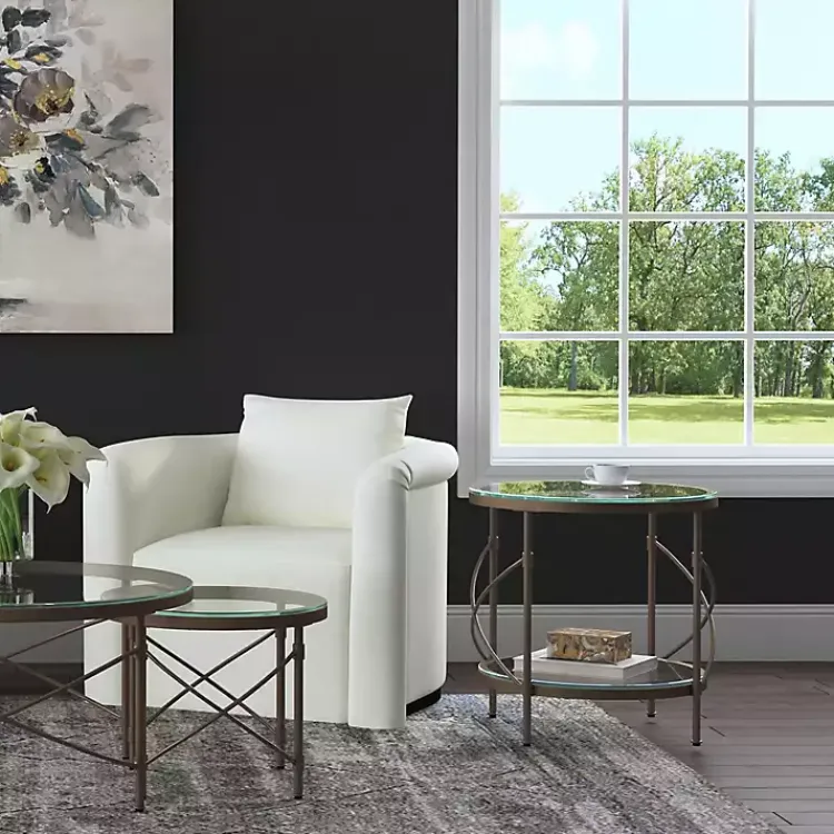 Accent & End Tables-Kirklands Home Round Bronze Metal and Glass Accent Table Gold