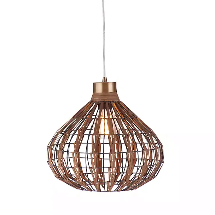 Chandeliers & Pendant Lighting-Kirklands Home Rattan Pepper Moon Pendant Light Brown