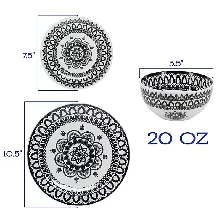 Dinnerware-Kirklands Home Black Lila Patterned 12-pc. Dinnerware Set