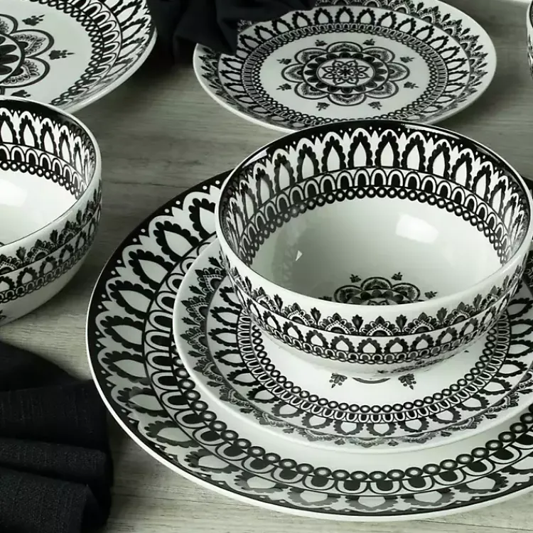 Dinnerware-Kirklands Home Black Lila Patterned 12-pc. Dinnerware Set
