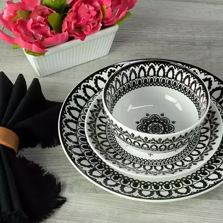 Dinnerware-Kirklands Home Black Lila Patterned 12-pc. Dinnerware Set
