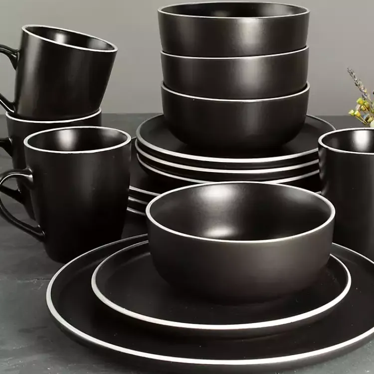 Dinnerware-Kirklands Home Onyx Eliza 16-pc. Dinnerware Set Black