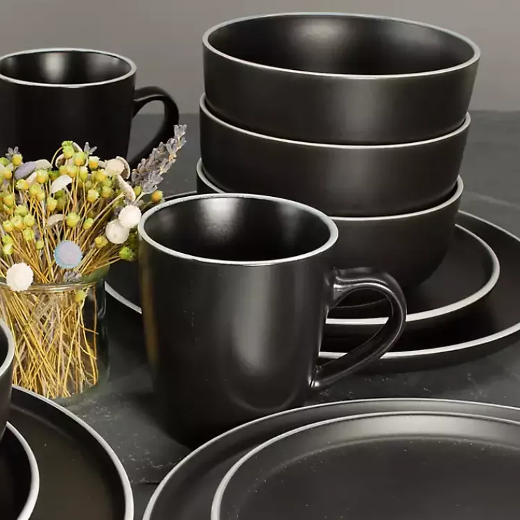 Dinnerware-Kirklands Home Onyx Eliza 16-pc. Dinnerware Set Black