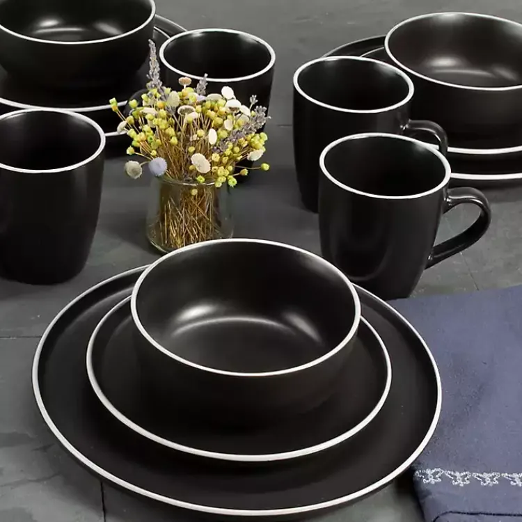 Dinnerware-Kirklands Home Onyx Eliza 16-pc. Dinnerware Set Black