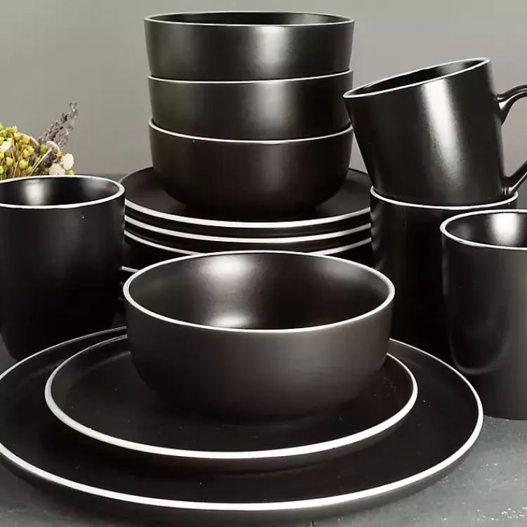 Dinnerware-Kirklands Home Onyx Eliza 16-pc. Dinnerware Set Black