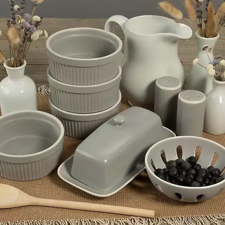 Kitchen Accessories-Kirklands Home Stone Stoneware 7-pc. Kitchen Accessories Set Gray