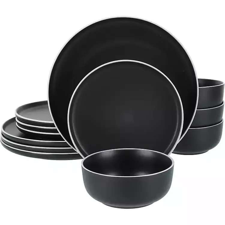 Dinnerware-Kirklands Home Onyx Eliza 12-pc. Dinnerware Set Black