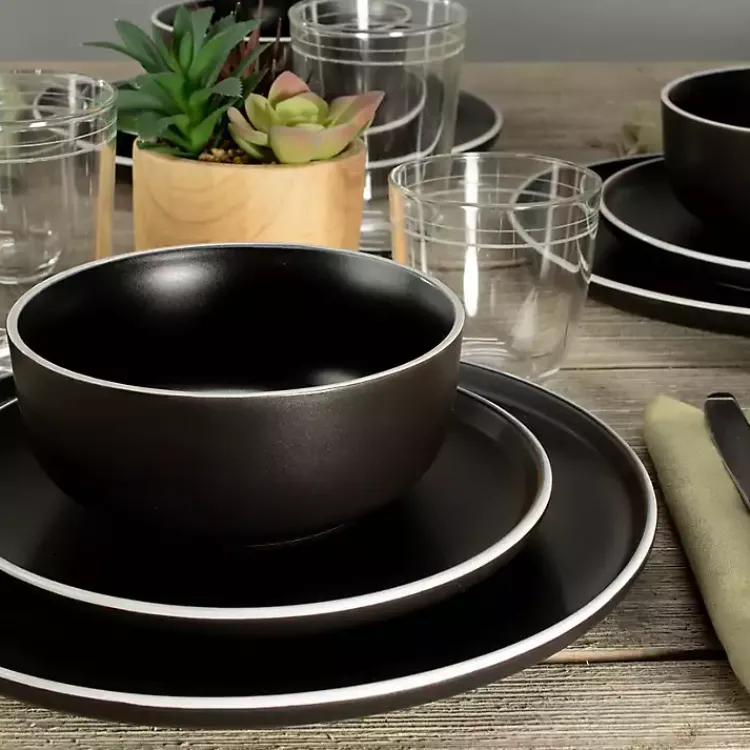 Dinnerware-Kirklands Home Onyx Eliza 12-pc. Dinnerware Set Black
