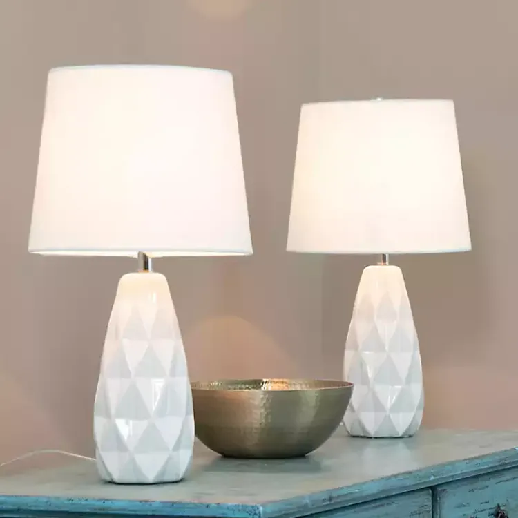 Table Lamps-Kirklands Home Sculpted Diamond Table Lamps, Set of 2 White