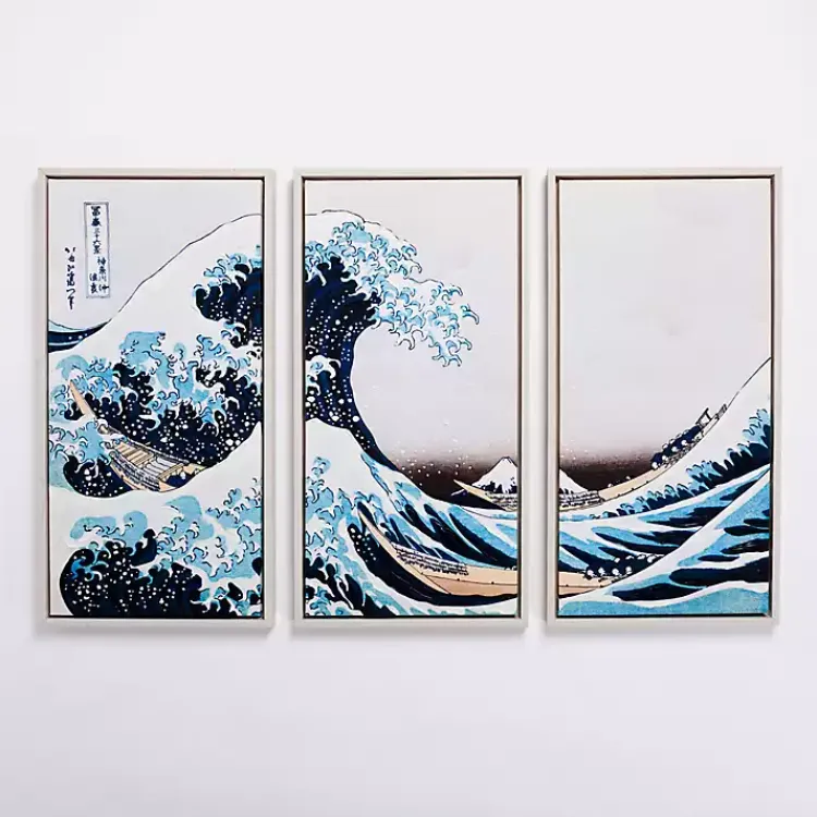 Canvas Art-Kirklands Home The Great Wave Framed Canvas Art Prints, Set of 3