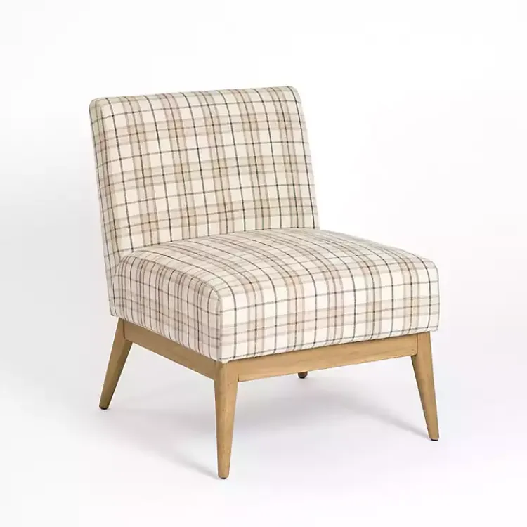 Accent Chairs-Kirklands Home Neutral Plaid Slipper Accent Chair