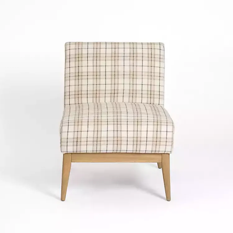 Accent Chairs-Kirklands Home Neutral Plaid Slipper Accent Chair