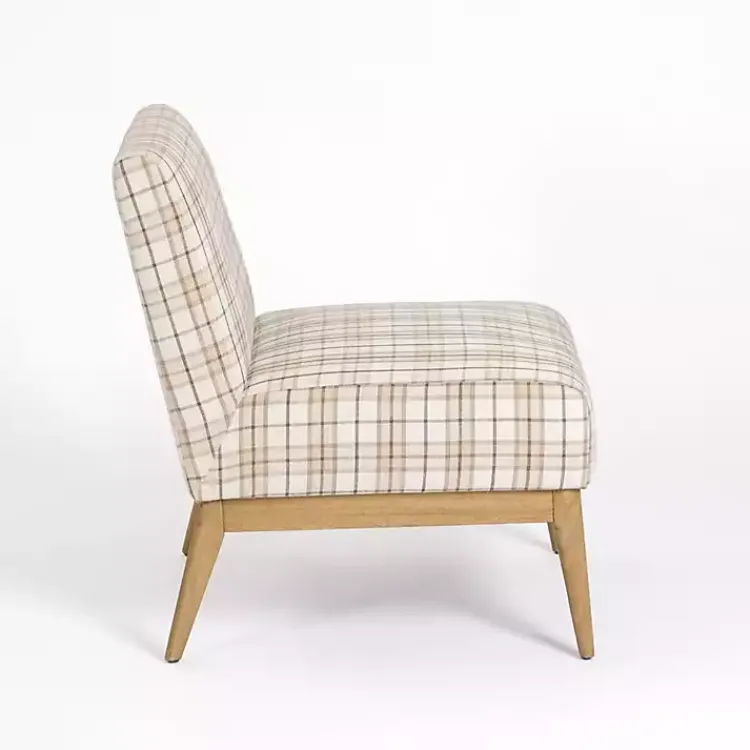 Accent Chairs-Kirklands Home Neutral Plaid Slipper Accent Chair