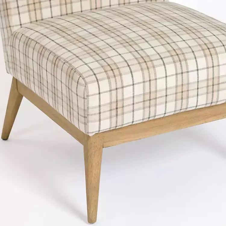 Accent Chairs-Kirklands Home Neutral Plaid Slipper Accent Chair
