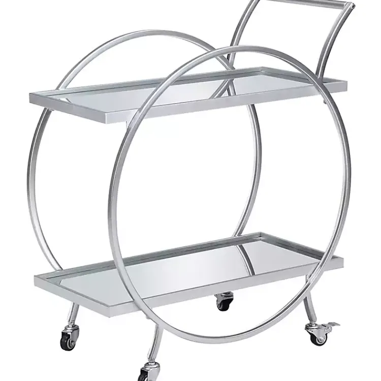 Kitchen Islands & Bar Carts-Kirklands Home Mirrored 2-Tier Odessa Bar Cart Silver