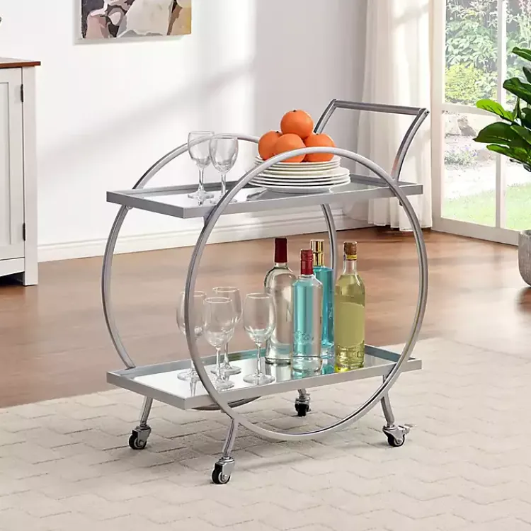 Kitchen Islands & Bar Carts-Kirklands Home Mirrored 2-Tier Odessa Bar Cart Silver