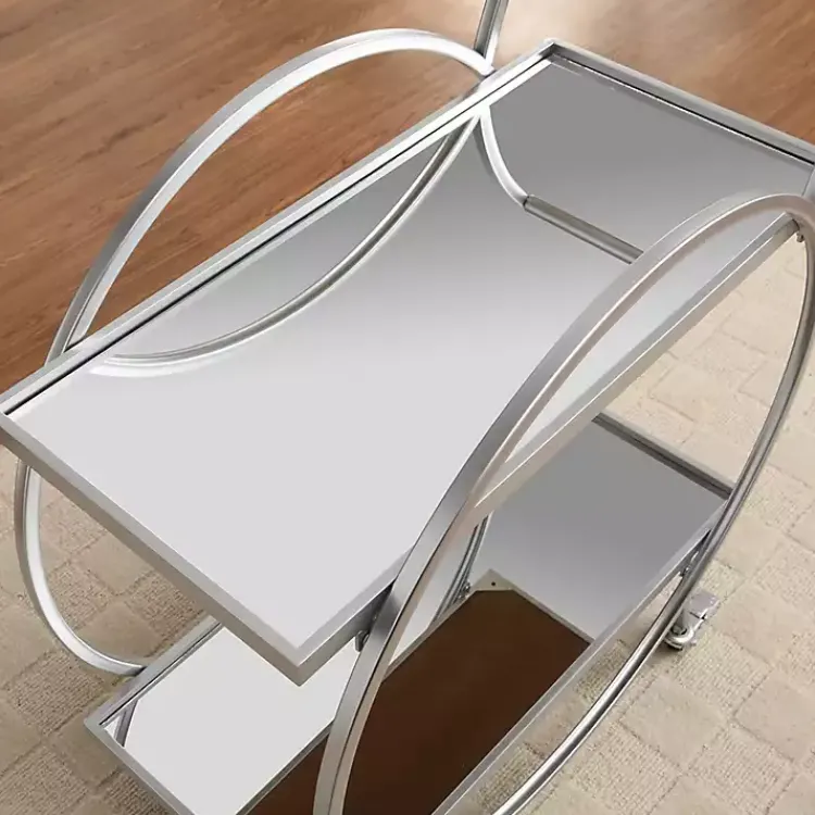 Kitchen Islands & Bar Carts-Kirklands Home Mirrored 2-Tier Odessa Bar Cart Silver