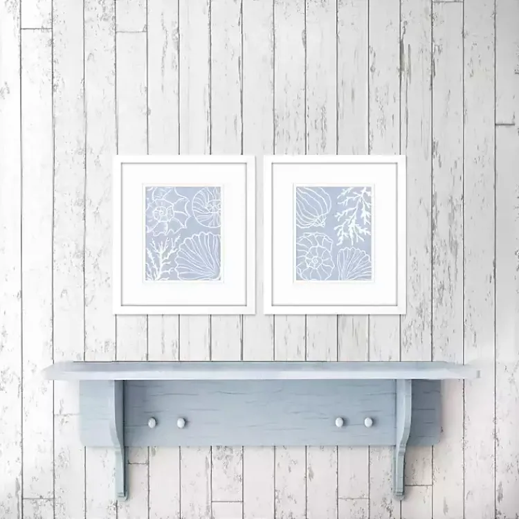 Framed Art-Kirklands Home Blue Shell Silhouettes Framed Art Prints, Set of 2