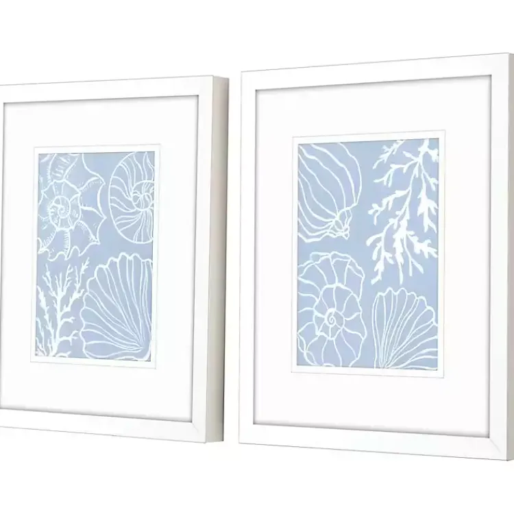 Framed Art-Kirklands Home Blue Shell Silhouettes Framed Art Prints, Set of 2