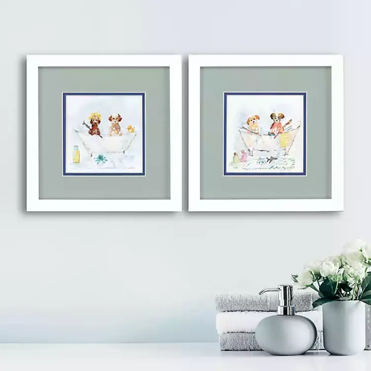 Framed Art-Kirklands Home Bathtub Pups Framed Art Prints, Set of 2