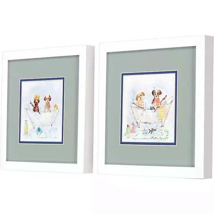 Framed Art-Kirklands Home Bathtub Pups Framed Art Prints, Set of 2