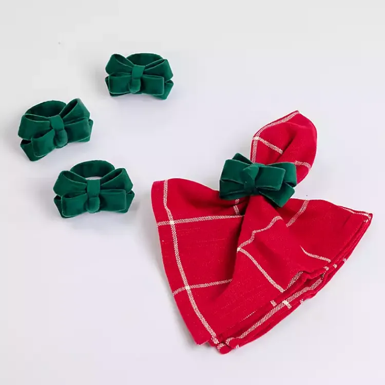 Table Linens-Kirklands Home Velvet Bow Napkin Rings, Set of 4 Green
