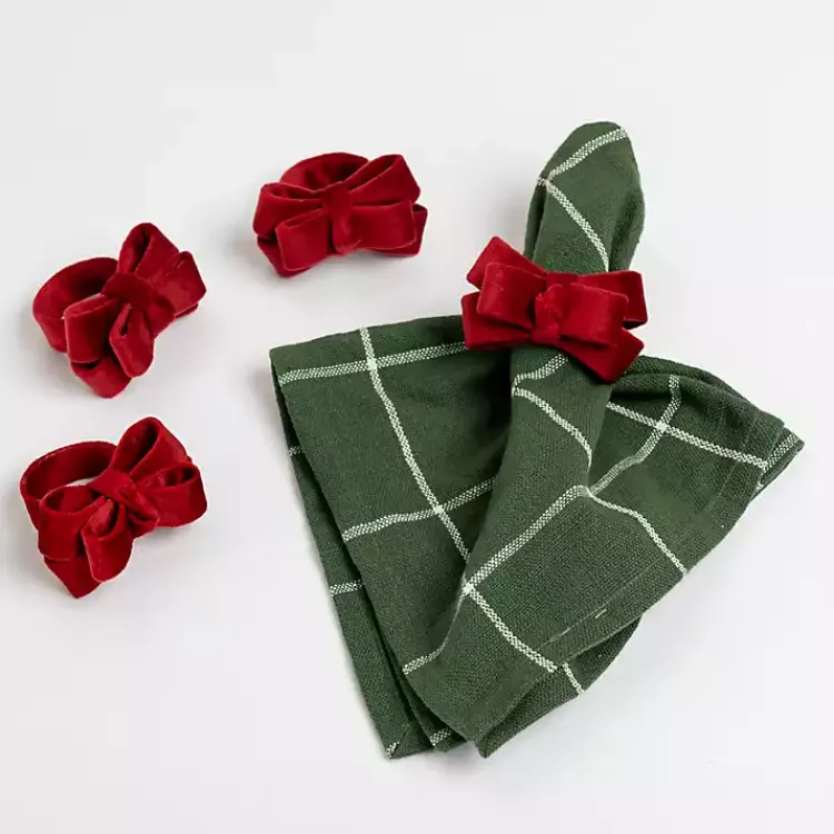 Table Linens-Kirklands Home Velvet Bow Napkin Rings, Set of 4 Red