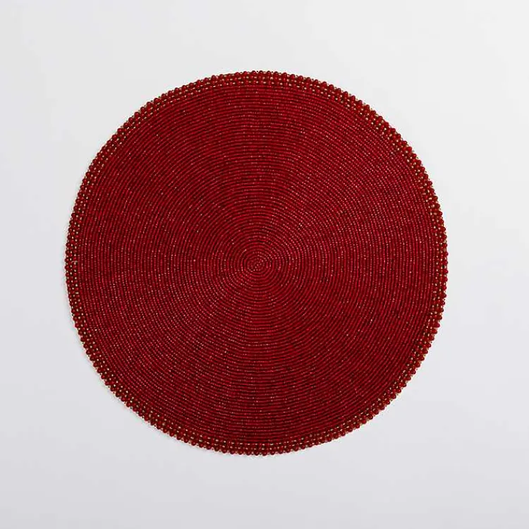 Table Linens-Kirklands Home Beaded Christmas Placemat Red