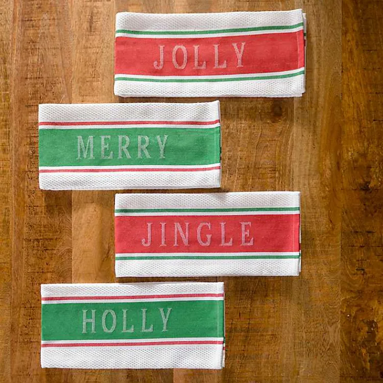 Kitchen Accessories-Kirklands Home Christmas Sentiment Kitchen Towels, Set of 4